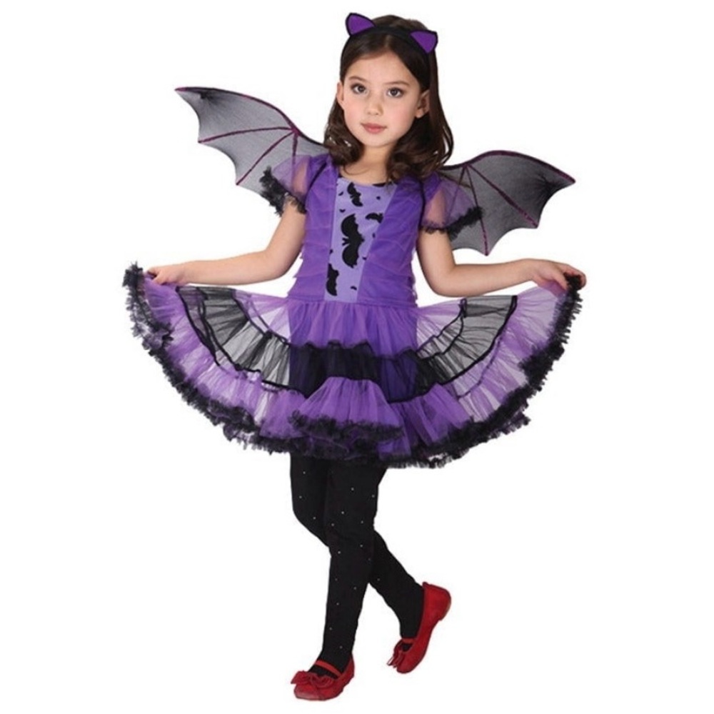 Little girls purple Bat Girl Halloween Costume, size child large (7-9)